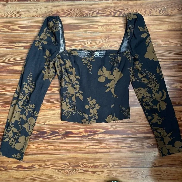 Reformation Blue and Brown Long Sleeve Floral Top - Picture 2 of 14